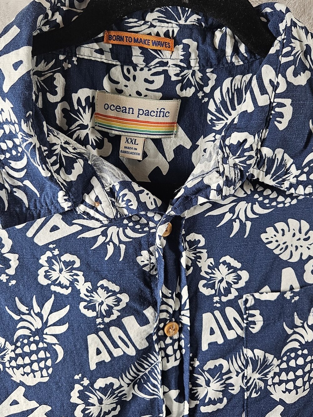 Ocean Pacific Hawaiian Shirt Mens XL Blue Pineapple Aloha Camp Retro Button Up